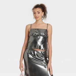 NWT Wild Fable Vest Cropped Blouse Top Silver‎ Women's Size XXS